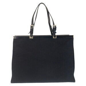 Prada Tote Bag Logo Shoulder Triangle Plate Canvas Black